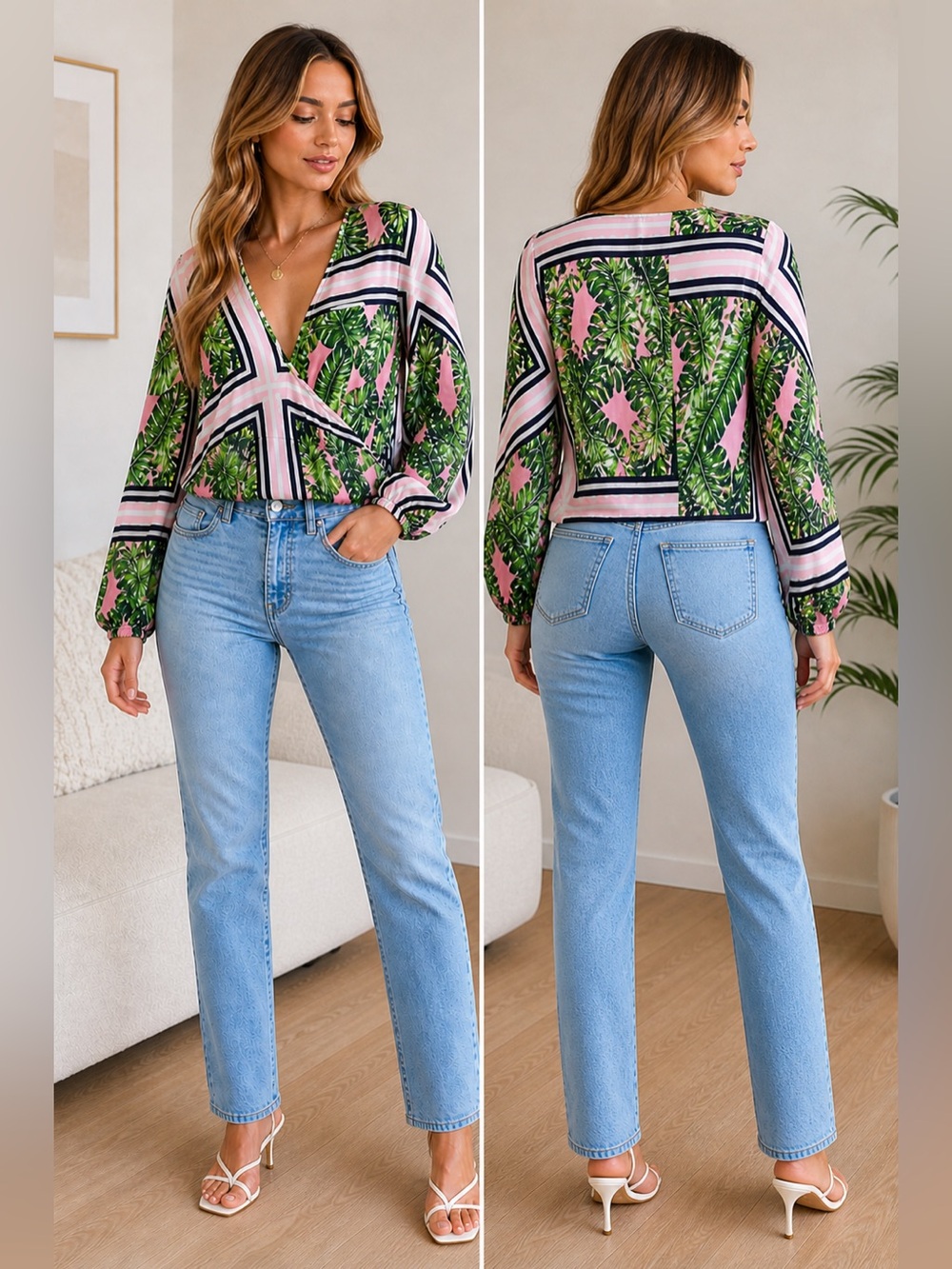 PrettyLittleThing Tropical Print Wrap Crop Top 🌿💗